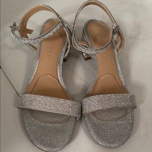Copper Key Silver Rhinestone Low Heel Sandals